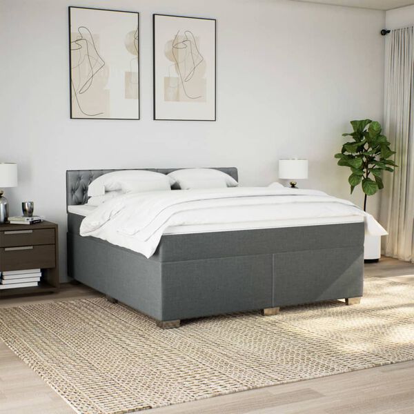 vidaXL Sommier &agrave; lattes de lit avec matelas Gris fonc&eacute; 180x200cm Tissu