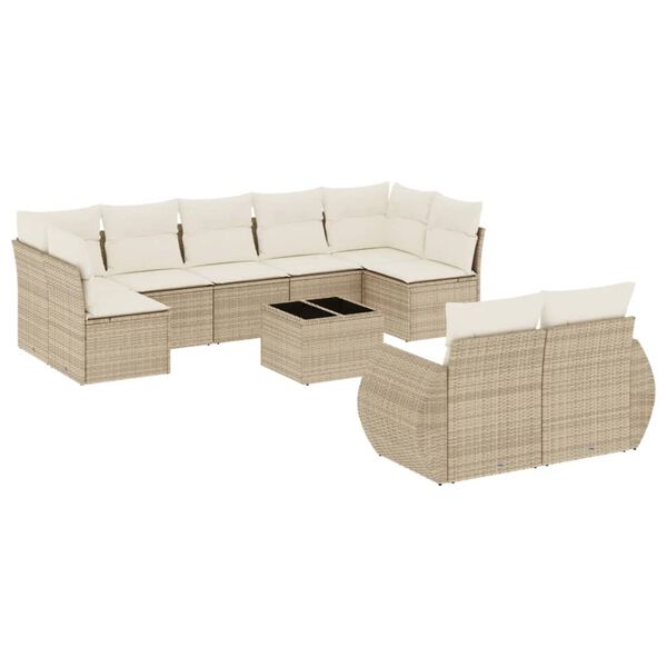 vidaXL Salon de jardin avec coussins 10 pcs beige r&eacute;sine tress&eacute;e
