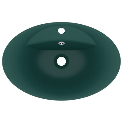 vidaXL Lavabo ovale à trop-plein Vert foncé mat 58,5x39 cm Céramique