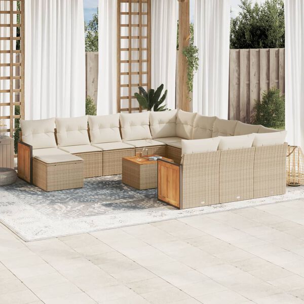 vidaXL Salon de jardin avec coussins 13 pcs beige r&eacute;sine tress&eacute;e