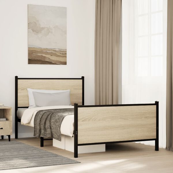 vidaXL Cadre de lit en métal sans matelas chêne sonoma 100x190 cm