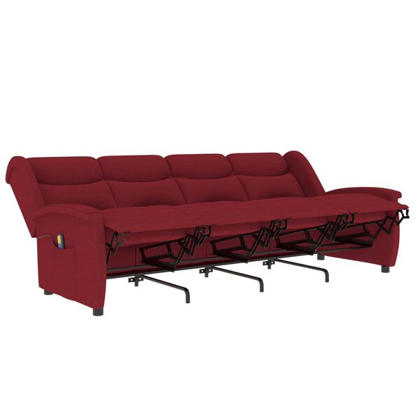 vidaXL Fauteuil de massage inclinable &agrave; 4 places rouge bordeaux tissu