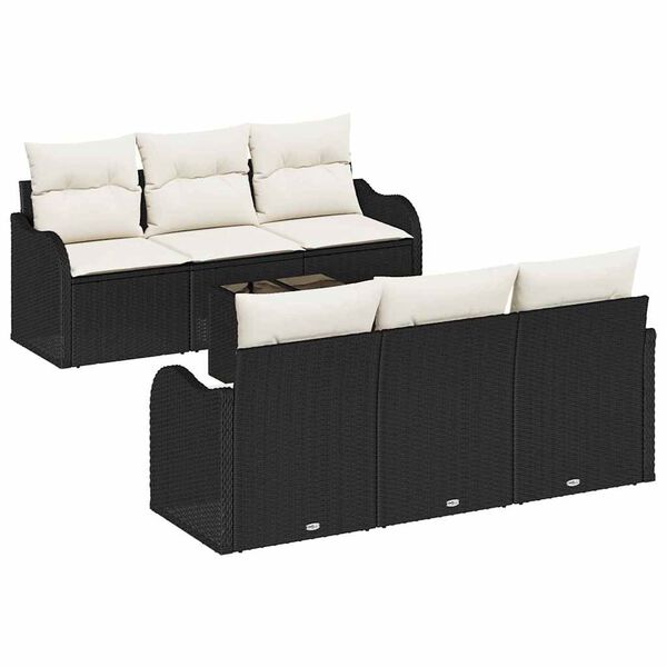 vidaXL Ensemble de canapé de jardin avec coussin 7 pcs Noir et Crème