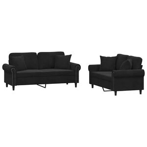 vidaXL Ensemble de canap&eacute;s 2 pcs avec coussins noir velours