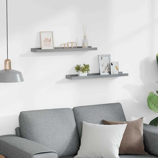 vidaXL &Eacute;tag&egrave;res &agrave; rebord pour cadre photo 2 pcs Gris 60x9x3 cm MDF