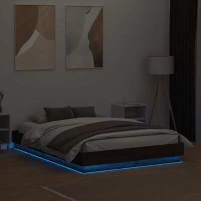 vidaXL Cadre de lit avec lumières LED chêne marron 135x190 cm