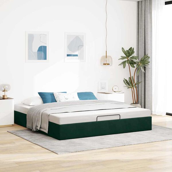 VidaXL Cadre de lit ottoman sans matelas vert fonc&eacute; 160x200 cm velours