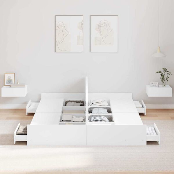 vidaXL Cadre de lit avec rangement avec t&ecirc;te de lit Blanc 140 x 200 cm