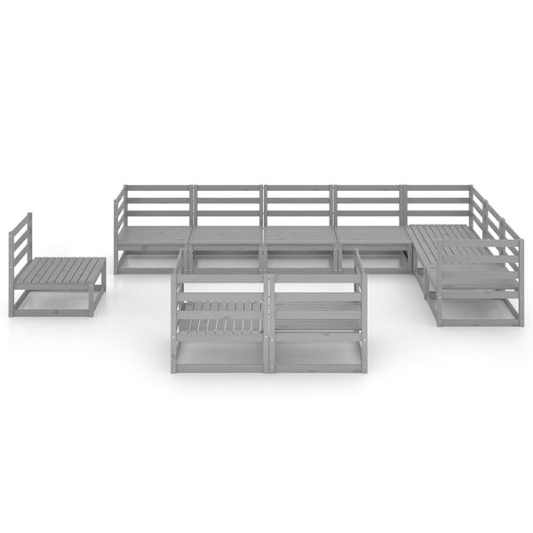 vidaXL Salon de jardin 10 pcs gris bois de pin massif