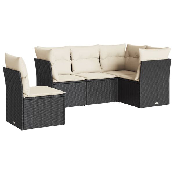 vidaXL Salon de jardin 5 pcs avec coussins noir r&eacute;sine tress&eacute;e