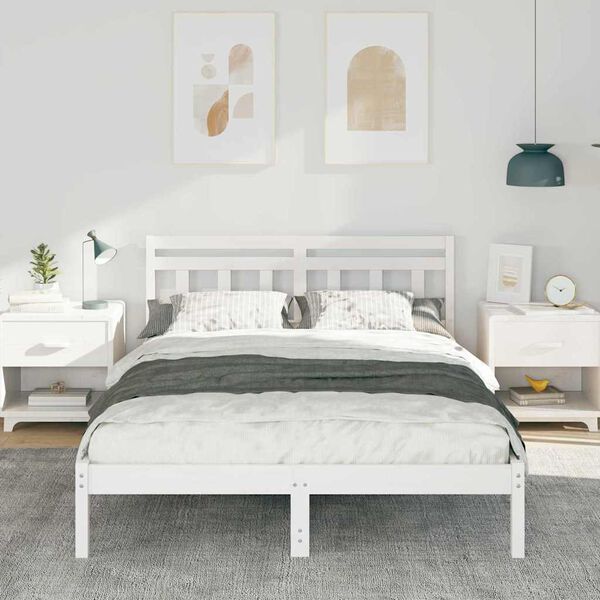 vidaXL Cadre de lit Blanc 135 x 190 cm Pin massif