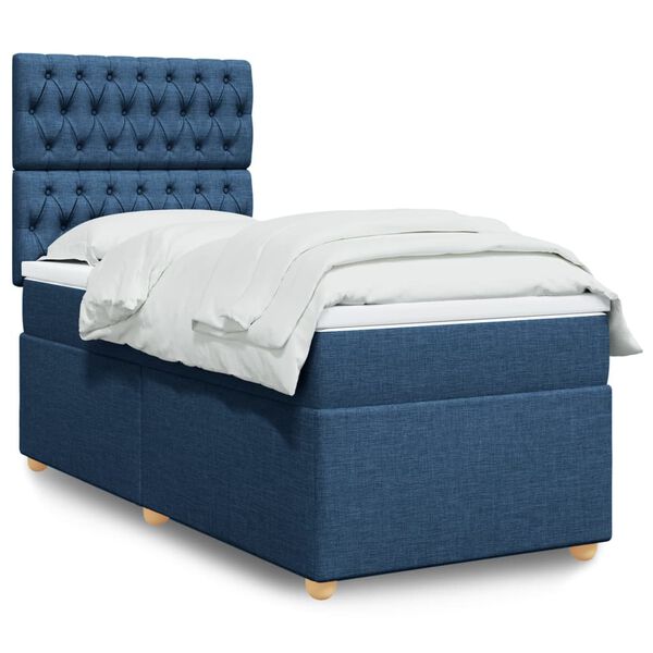vidaXL Sommier &agrave; lattes de lit avec matelas Bleu 100x200 cm Tissu
