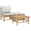vidaXL Salon de jardin 3 pcs avec coussins gris clair bambou