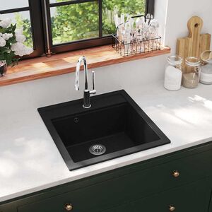 vidaXL &Eacute;vier de cuisine en granit Bac unique Noir