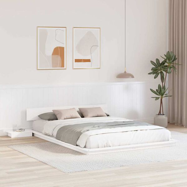 vidaXL Cadre de lit Blanc 150 x 200 cm bois