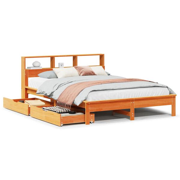vidaXL Lit biblioth&egrave;que sans matelas cire marron 150x200 cm pin massif