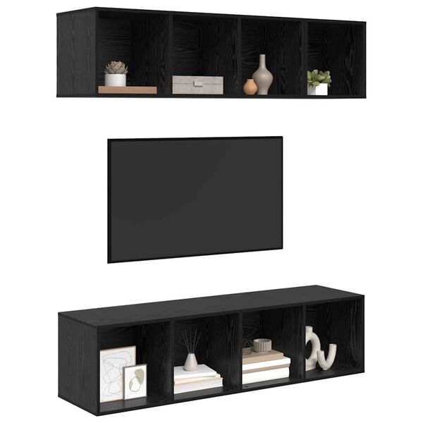 vidaXL Ensemble meuble TV 3 pcs Ch&ecirc;ne noir Bois d'ing&eacute;nierie