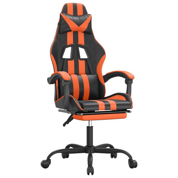 vidaXL Chaise de jeu avec repose-pied Noir et orange Similicuir