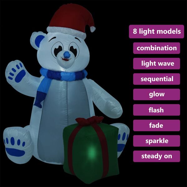vidaXL Ours polaire gonflable de No&euml;l &agrave; LED pour Int/Ext 2,4 m