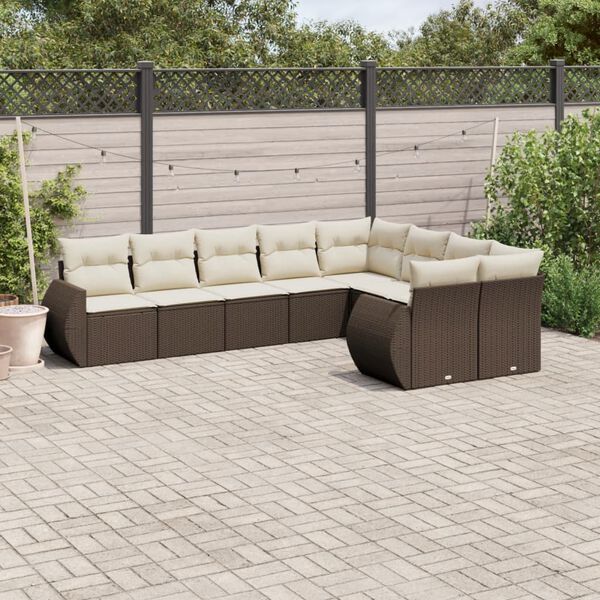 vidaXL Salon de jardin avec coussins 9 pcs marron r&eacute;sine tress&eacute;e