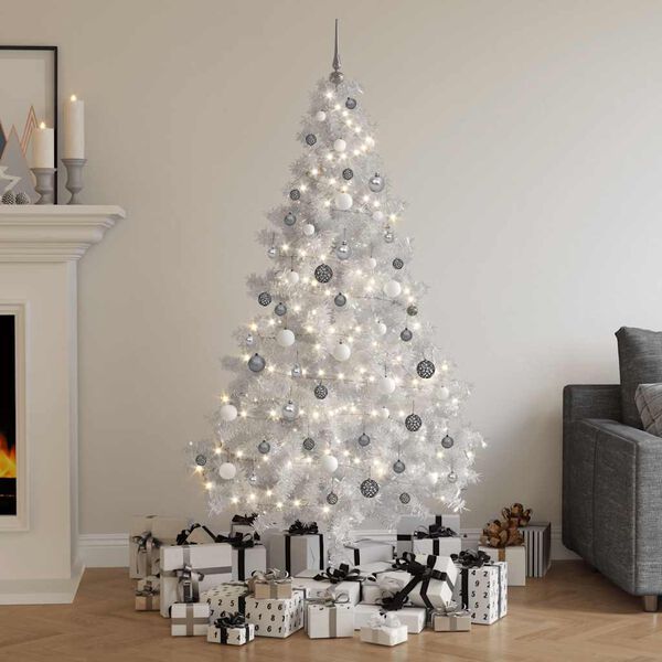 vidaXL Arbre de Noël artificiel pré-éclairé et boules blanc 180 cm PVC