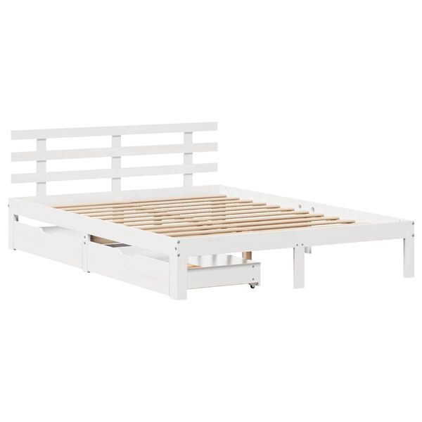 vidaXL Cadre de lit avec tiroirs sans matelas blanc 135x190 cm