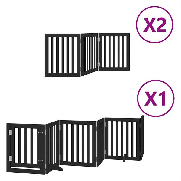 vidaXL Barri&egrave;re pour chien porte pliable 12panneaux noir bois peuplier