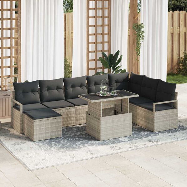 vidaXL Ensemble de canapé de jardin 9 pcs Gris clair Poly rotin