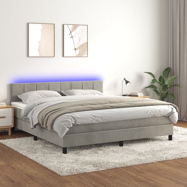 vidaXL Sommier &agrave; lattes de lit avec matelas LED Gris clair 180x200 cm