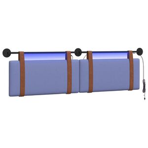 vidaXL T&ecirc;te de lit suspendue Avec lumi&egrave;re LED Bleu denim PU antique
