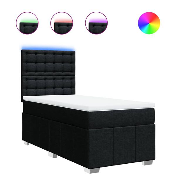 vidaXL Sommier &agrave; lattes de lit avec matelas Noir 90x200 cm Tissu