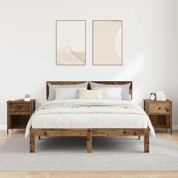 vidaXL Cabinet de chevet avec tiroir 2 pcs Bois ancien 40 x 42 x 50 cm