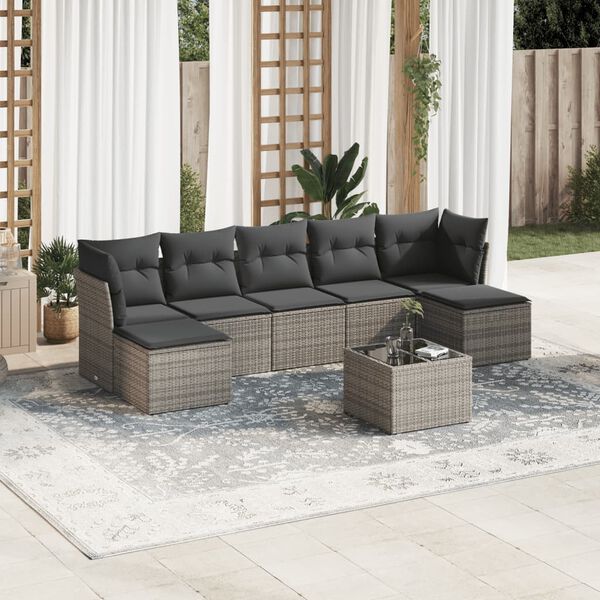 vidaXL Salon de jardin 8 pcs avec coussins gris r&eacute;sine tress&eacute;e