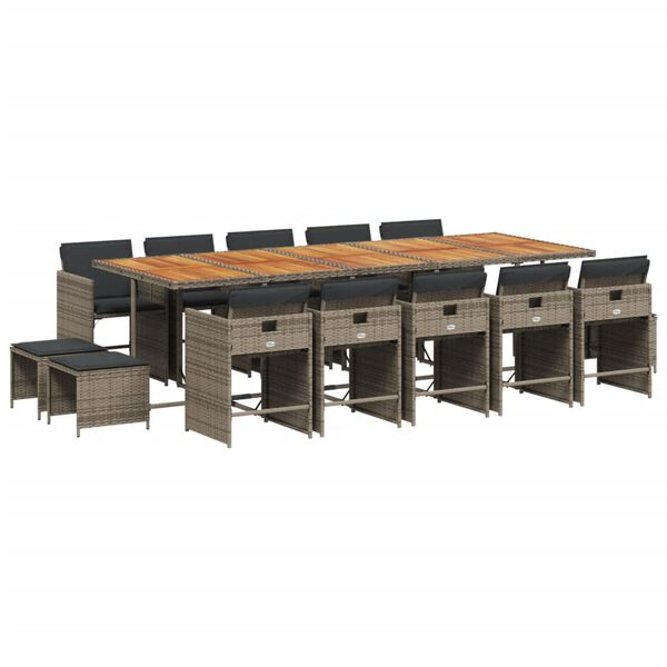 vidaXL Ensemble &agrave; manger de jardin 15 pcs coussins gris r&eacute;sine tress&eacute;e