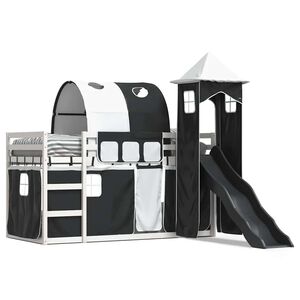 vidaXL Lit superpos&eacute; sans matelas avec toboggan blanc noir 90x200 cm