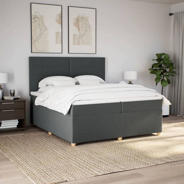 vidaXL Sommier &agrave; lattes de lit avec matelas Gris fonc&eacute; 200x200cm Tissu