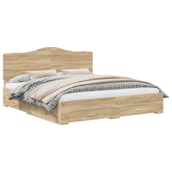 vidaXL Cadre de lit Ch&ecirc;ne Sonoma 200 x 200 cm Bois d'ing&eacute;nierie