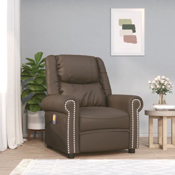 vidaXL Fauteuil de massage Marron Similicuir brillant