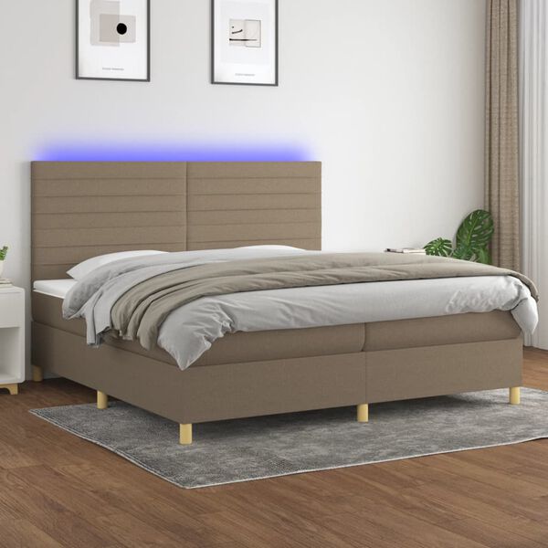vidaXL Sommier &agrave; lattes de lit et matelas et LED Taupe 200x200cm Tissu