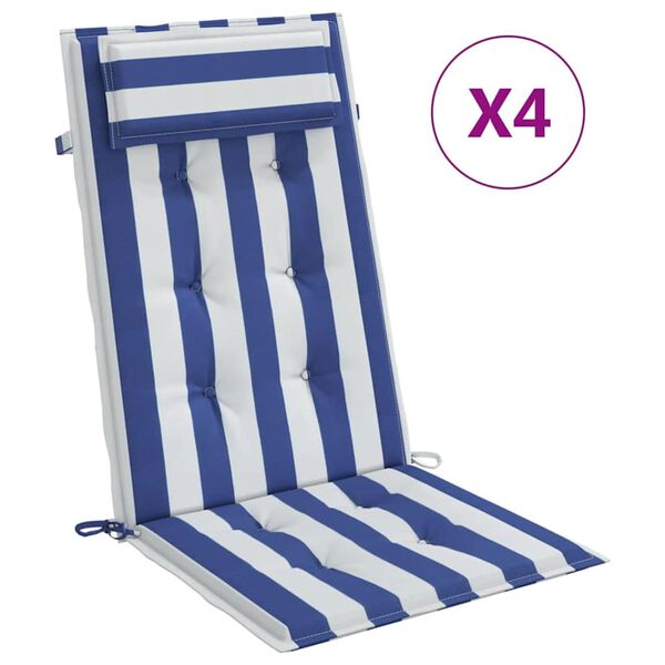 vidaXL Coussins de chaise &agrave; dossier haut lot de 4 rayures bleu/blanc