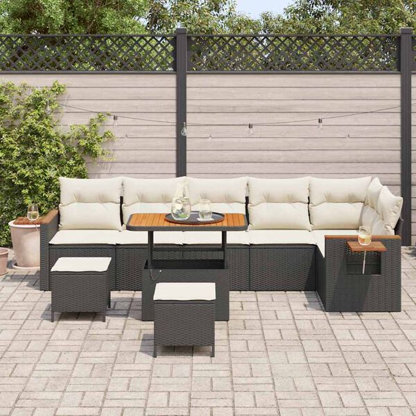 vidaXL Ensemble de canap&eacute; de jardin avec coussin 9 pcs Noir et cr&egrave;me