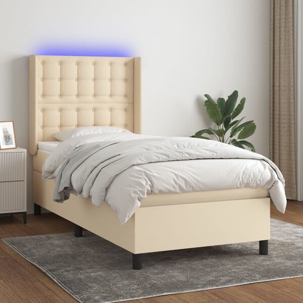 vidaXL Sommier &agrave; lattes de lit matelas et LED Cr&egrave;me 80x200cm Tissu