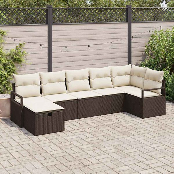 vidaXL Ensemble de canap&eacute; de jardin 7 pcs Marron Poly rotin