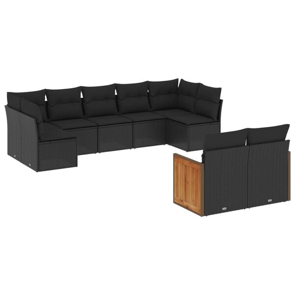 vidaXL Salon de jardin 9 pcs avec coussins noir résine tressée