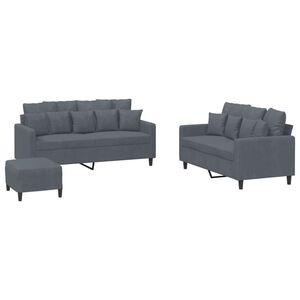 vidaXL Ensemble de canap&eacute;s 3 pcs avec coussins Gris fonc&eacute; Velours