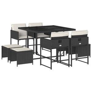 vidaXL Ensemble &agrave; manger de jardin 9pcs coussins noir r&eacute;sine tress&eacute;e