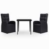 vidaXL Ensemble &agrave; manger de jardin avec coussins 3 pcs noir