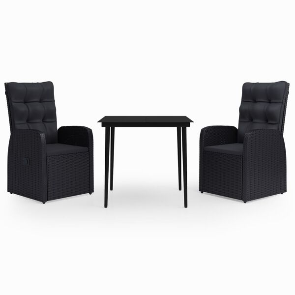 vidaXL Ensemble &agrave; manger de jardin avec coussins 3 pcs noir