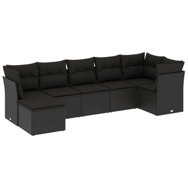 vidaXL Salon de jardin 7 pcs avec coussins noir r&eacute;sine tress&eacute;e