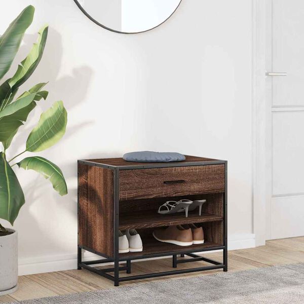 vidaXL Banc à chaussures chêne marron bois d'ingénierie et métal